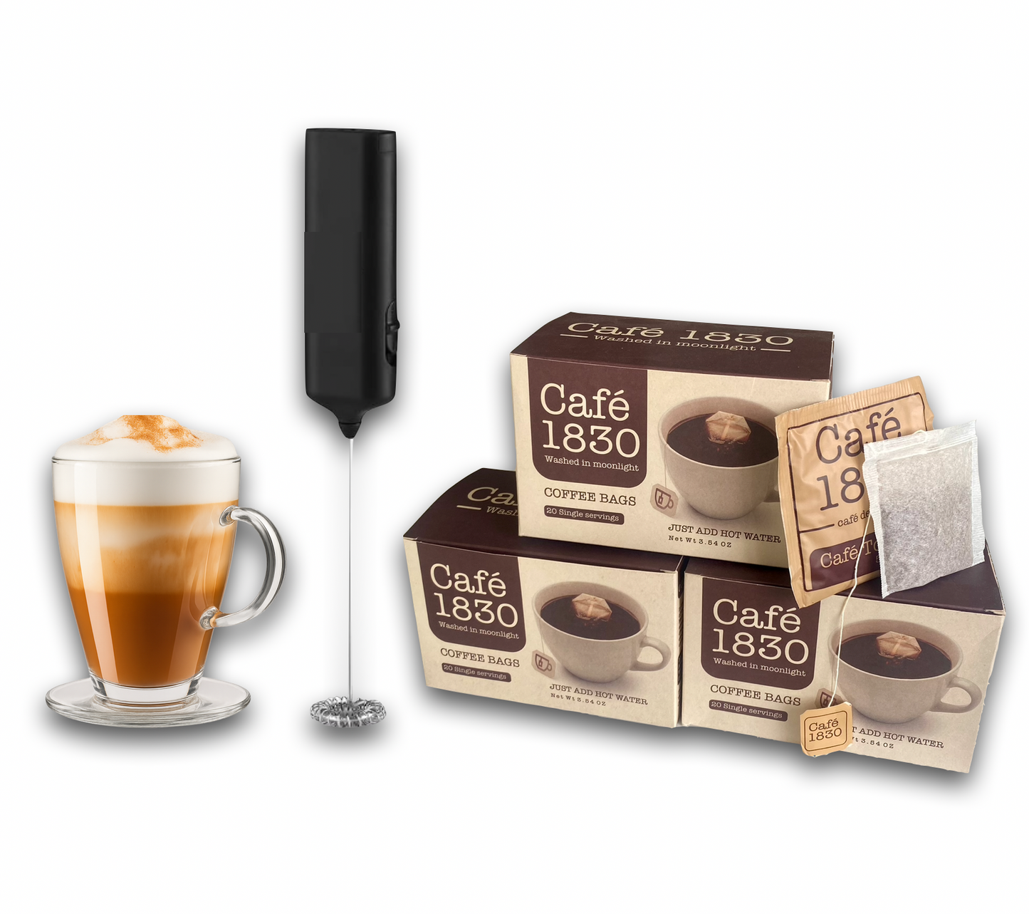 Café 1830 – Moonlight-Washed Coffee (3 x 20 Servings) + FREE FROTHER + FREE SHIPPING